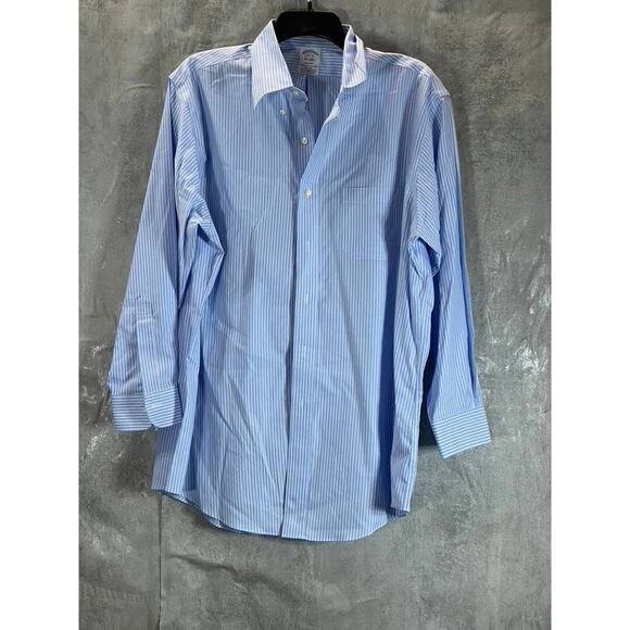 BROOKS BROTHERS Men's Blue Striped Regent-Fit Button-Up Dress Shirt SZ 16.5/32 - Picture 1 of 11